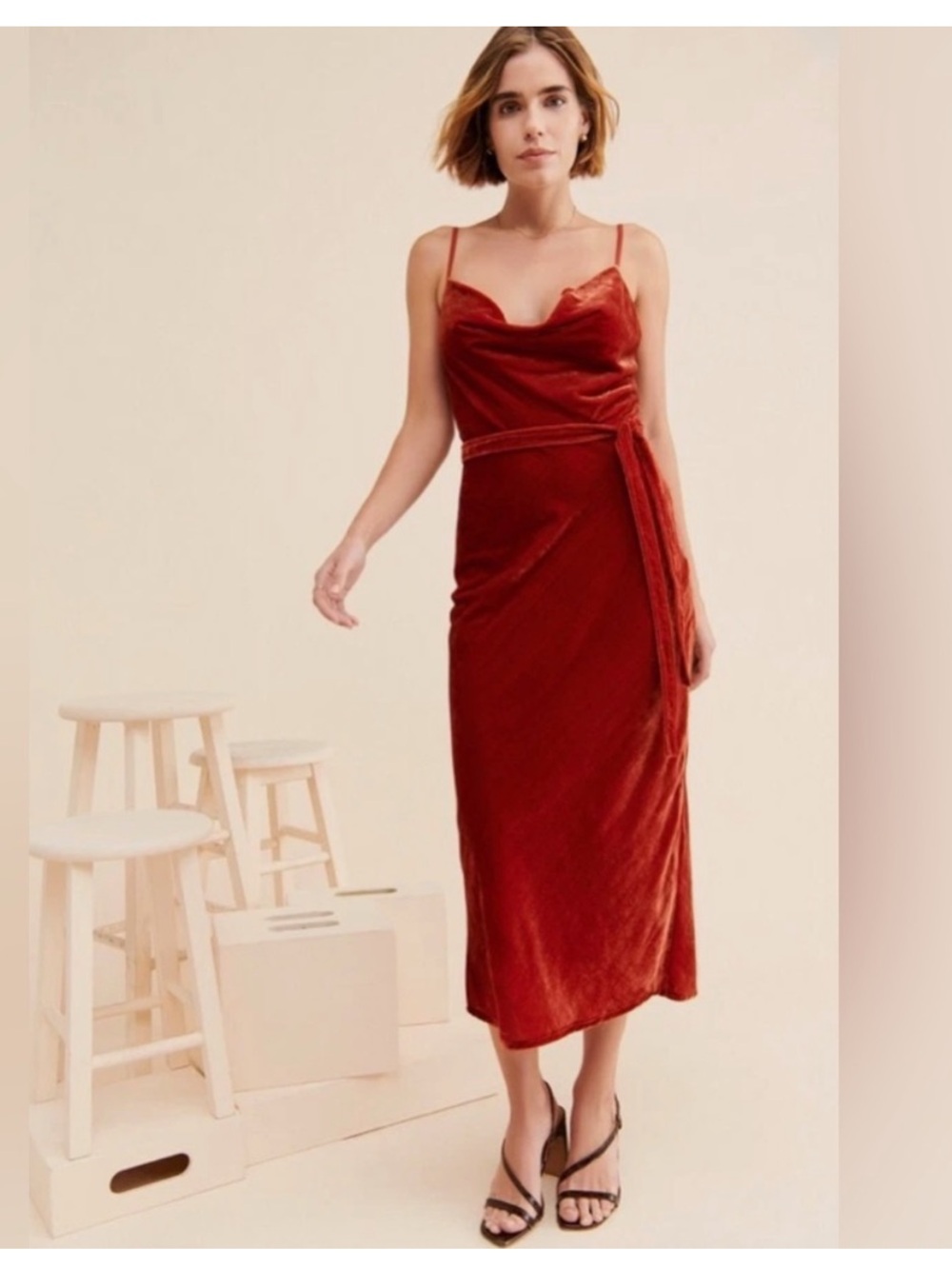 ADELYN RAE ZANA VELVET COWL NECK SLIP DRESS Size S